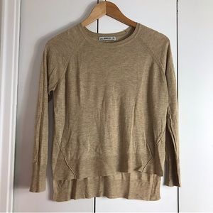 Zara Knit Tan Lightweight High-Low Pullover, Size Small